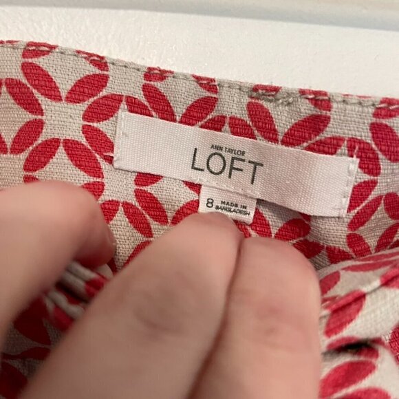 ANN TAYLOR LOFT Riviera Short Beige Coral Pink Geometric 4" Inseam Cotton Shorts - Picture 7 of 13